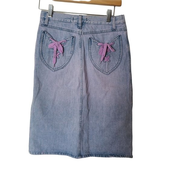 See By Chloe Denim Midi Skirt Back Pocket Ties size 4 - Picture 8 of 12